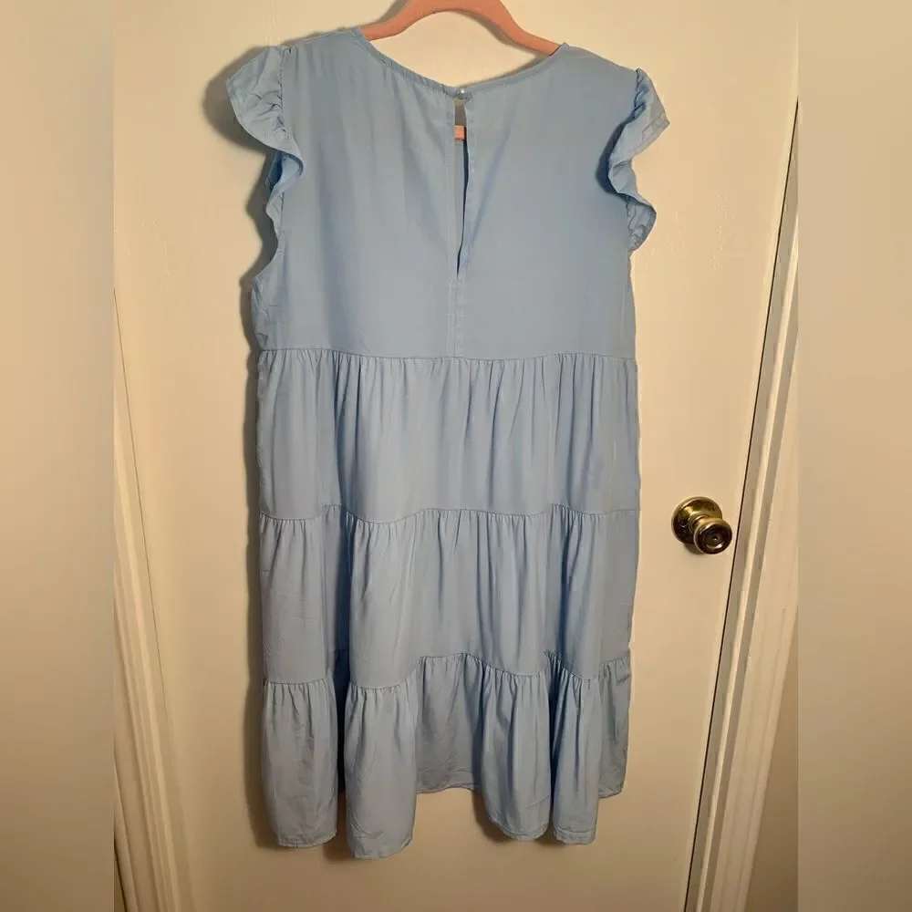 Kirundo NWT light blue tiered midi cap sleeve dress Size Medium